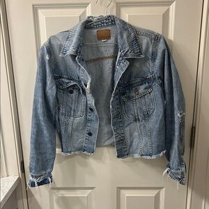 American Eagle Outfitters Light Blue Distressed Denim Jacket